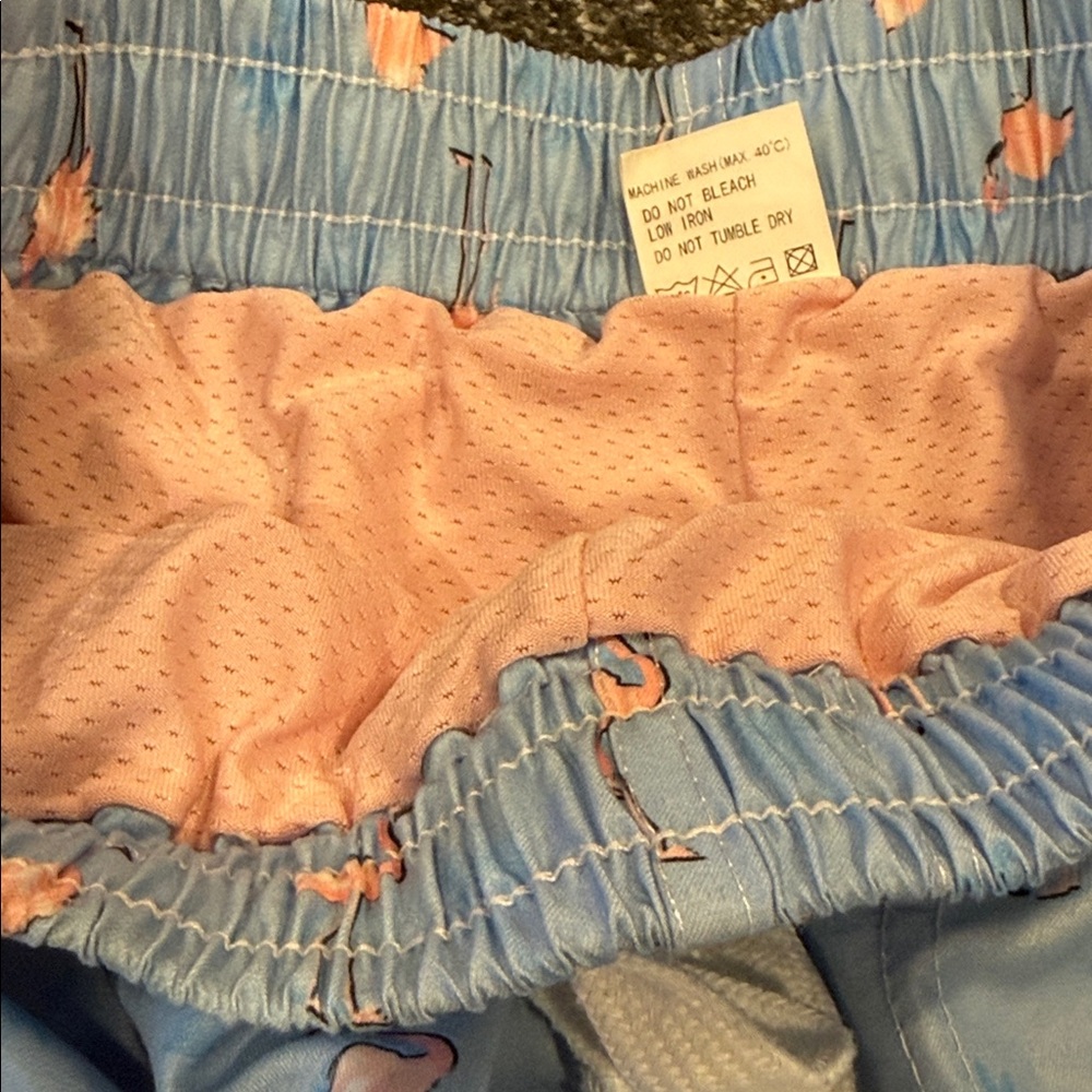Blue Flamingo Print Swim Trunks with Pink Liner - Picture 8 of 12